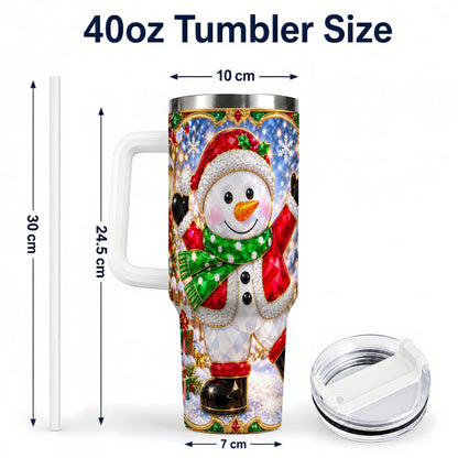 #pl[40oz|White] Christmas Snowman 40oz Tumbler with Handle, Holiday Travel Cup
