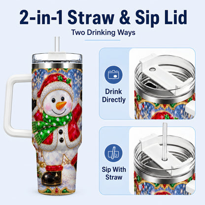 #pl[40oz|White] Christmas Snowman 40oz Tumbler with Handle, Holiday Travel Cup