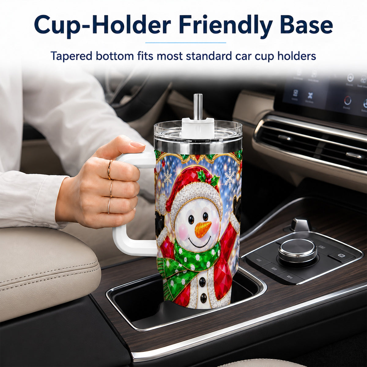 #pl[40oz|White] Christmas Snowman 40oz Tumbler with Handle, Holiday Travel Cup