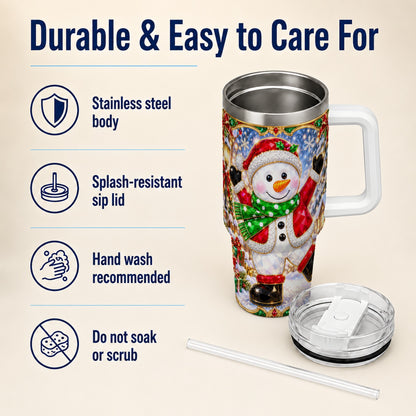 #pl[40oz|White] Christmas Snowman 40oz Tumbler with Handle, Holiday Travel Cup