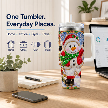 #pl[40oz|White] Christmas Snowman 40oz Tumbler with Handle, Holiday Travel Cup