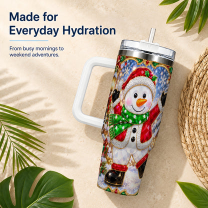 #pl[40oz|White] Christmas Snowman 40oz Tumbler with Handle, Holiday Travel Cup