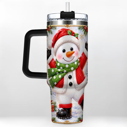 #pl[40oz|Black] Christmas Snowman 40oz Tumbler with Handle, Festive Winter Travel Cup