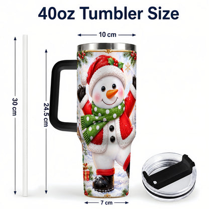 #pl[40oz|Black] Christmas Snowman 40oz Tumbler with Handle, Festive Winter Travel Cup
