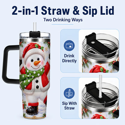 #pl[40oz|Black] Christmas Snowman 40oz Tumbler with Handle, Festive Winter Travel Cup