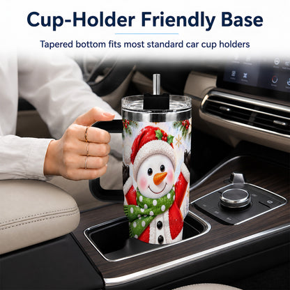 #pl[40oz|Black] Christmas Snowman 40oz Tumbler with Handle, Festive Winter Travel Cup