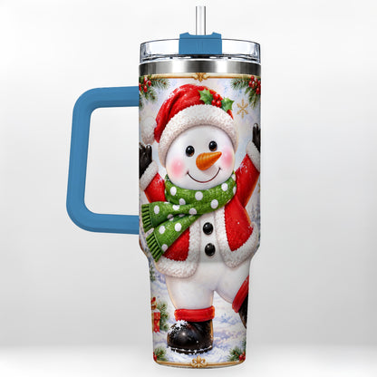 #pl[40oz|Blue] Christmas Snowman 40oz Tumbler with Handle, Festive Winter Travel Cup