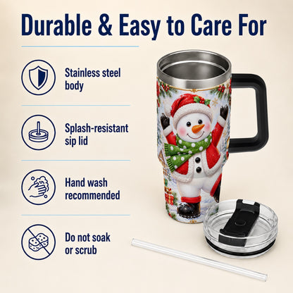#pl[40oz|Black] Christmas Snowman 40oz Tumbler with Handle, Festive Winter Travel Cup