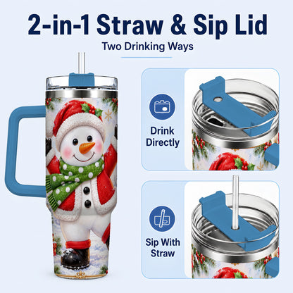 #pl[40oz|Blue] Christmas Snowman 40oz Tumbler with Handle, Festive Winter Travel Cup