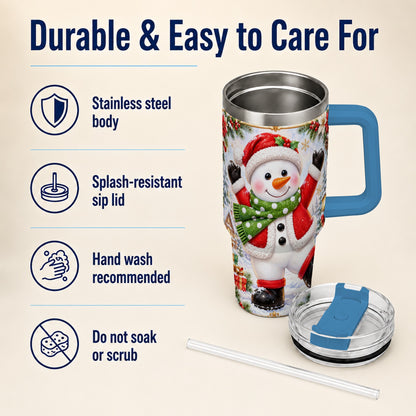 #pl[40oz|Blue] Christmas Snowman 40oz Tumbler with Handle, Festive Winter Travel Cup