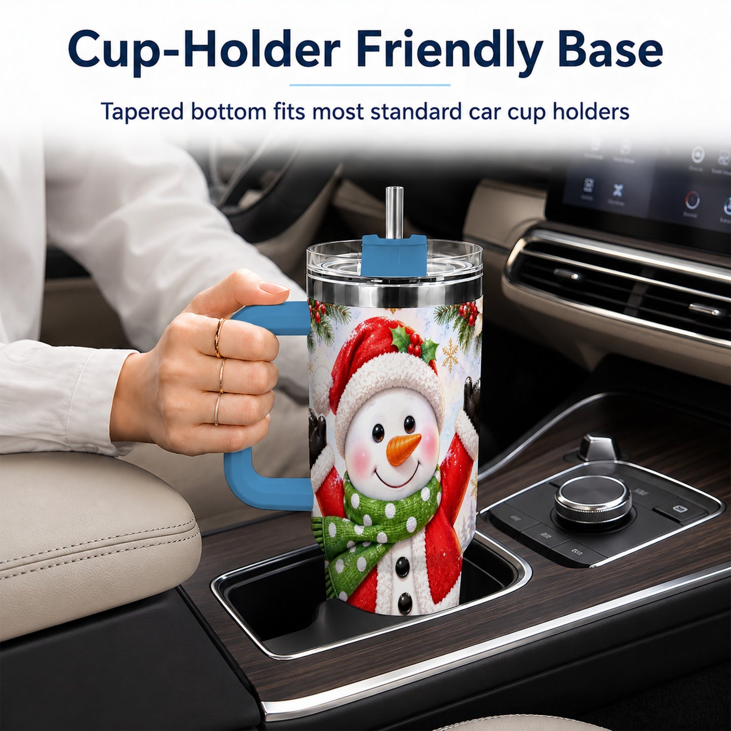 #pl[40oz|Blue] Christmas Snowman 40oz Tumbler with Handle, Festive Winter Travel Cup