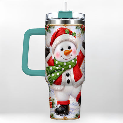 #pl[40oz|Green] Christmas Snowman 40oz Tumbler with Handle, Festive Winter Travel Cup