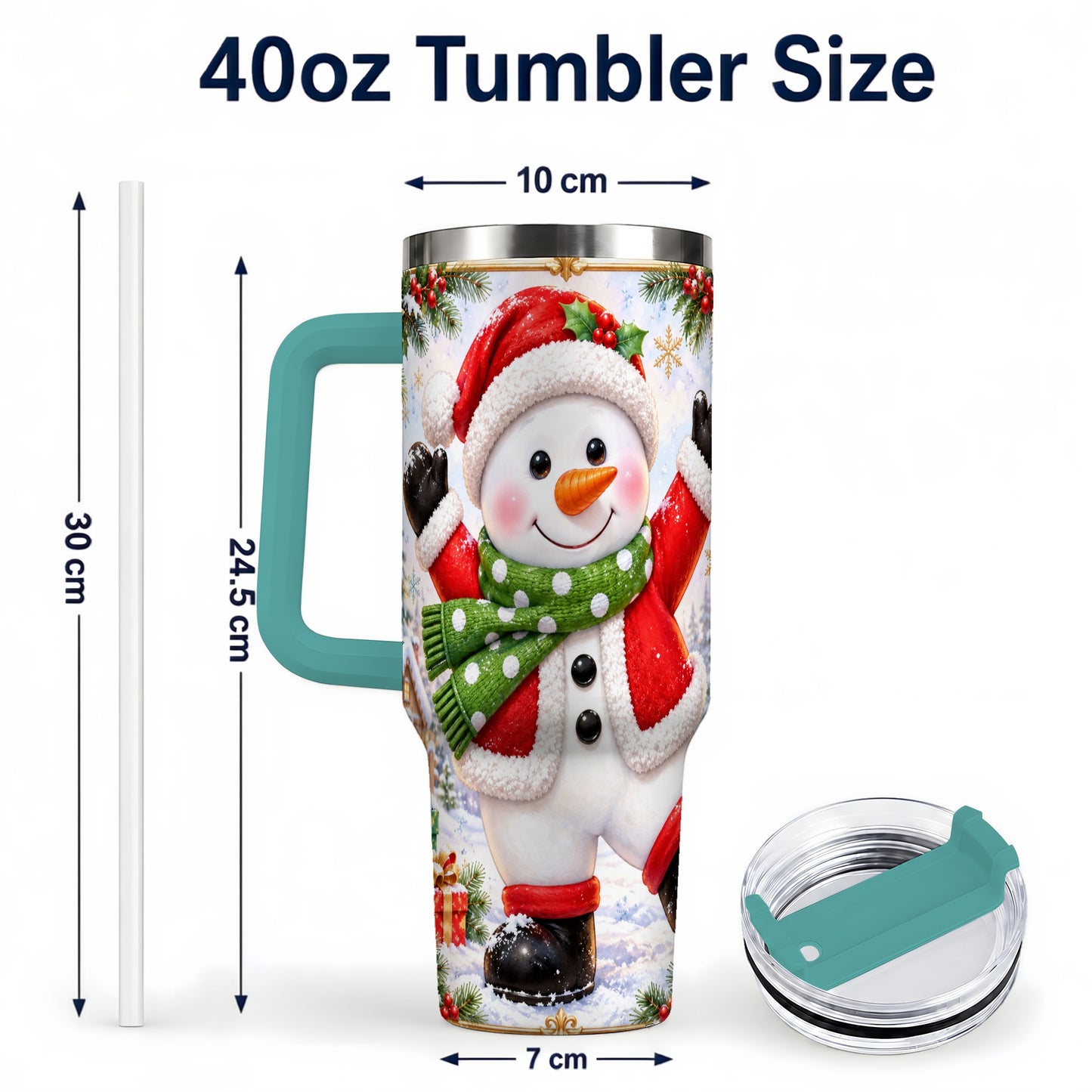 #pl[40oz|Green] Christmas Snowman 40oz Tumbler with Handle, Festive Winter Travel Cup