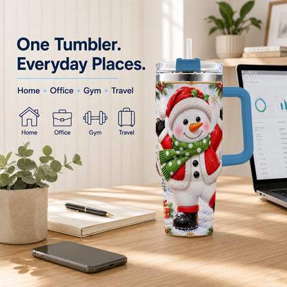 #pl[40oz|Blue] Christmas Snowman 40oz Tumbler with Handle, Festive Winter Travel Cup