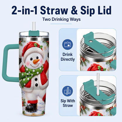 #pl[40oz|Green] Christmas Snowman 40oz Tumbler with Handle, Festive Winter Travel Cup