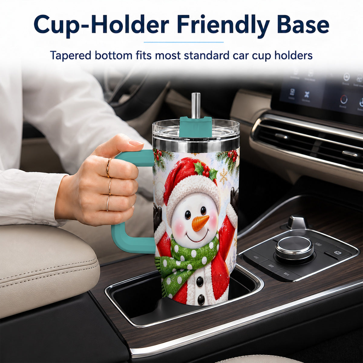 #pl[40oz|Green] Christmas Snowman 40oz Tumbler with Handle, Festive Winter Travel Cup