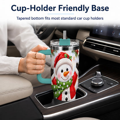#pl[40oz|Green] Christmas Snowman 40oz Tumbler with Handle, Festive Winter Travel Cup