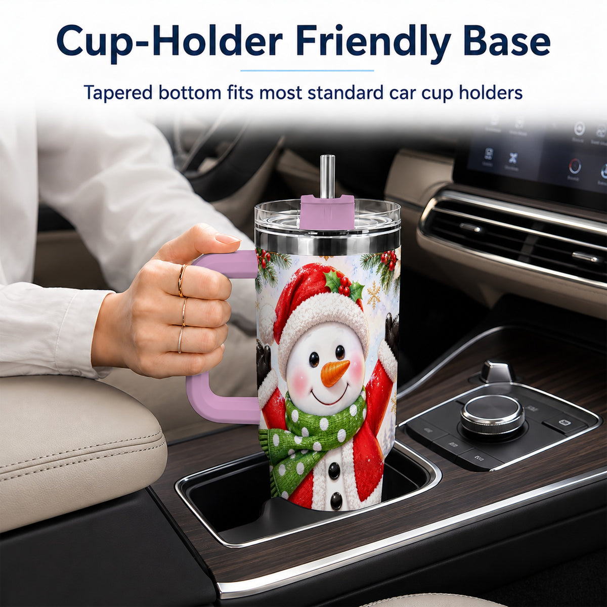 #pl[40oz|Pink] Christmas Snowman 40oz Tumbler with Handle, Festive Winter Travel Cup
