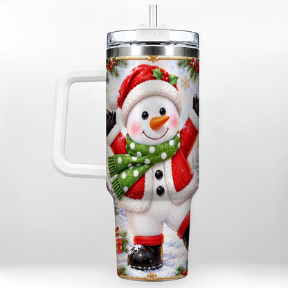 Christmas Snowman 40oz Tumbler with Handle, Festive Winter Travel Cup