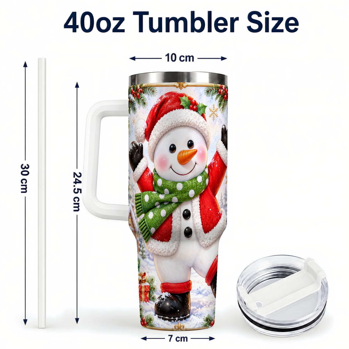 #pl[40oz|White] Christmas Snowman 40oz Tumbler with Handle, Festive Winter Travel Cup
