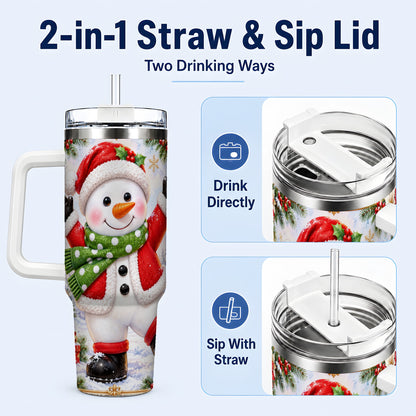 #pl[40oz|White] Christmas Snowman 40oz Tumbler with Handle, Festive Winter Travel Cup