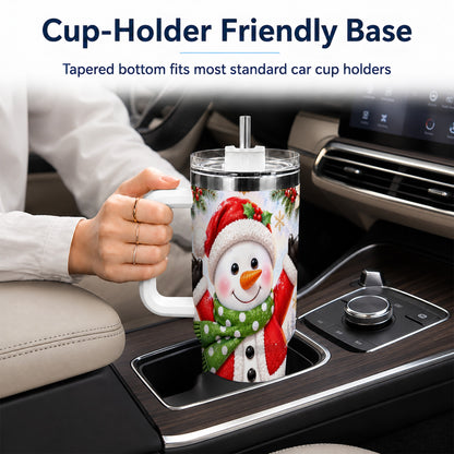 #pl[40oz|White] Christmas Snowman 40oz Tumbler with Handle, Festive Winter Travel Cup