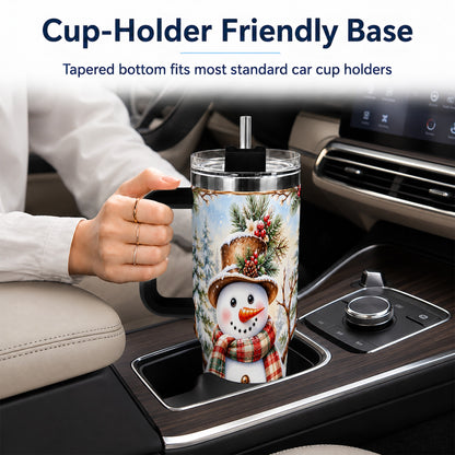 #pl[40oz|Black] Rustic Snowman 40oz Tumbler with Handle, Winter Travel Cup