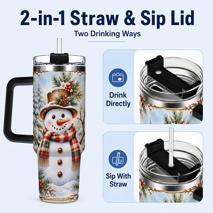 #pl[40oz|Black] Rustic Snowman 40oz Tumbler with Handle, Winter Travel Cup