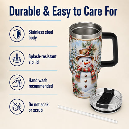 #pl[40oz|Black] Rustic Snowman 40oz Tumbler with Handle, Winter Travel Cup