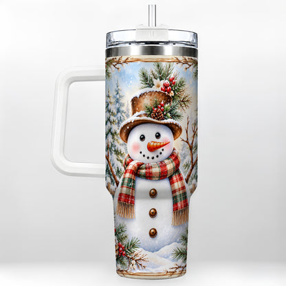 Rustic Snowman 40oz Tumbler with Handle, Winter Travel Cup