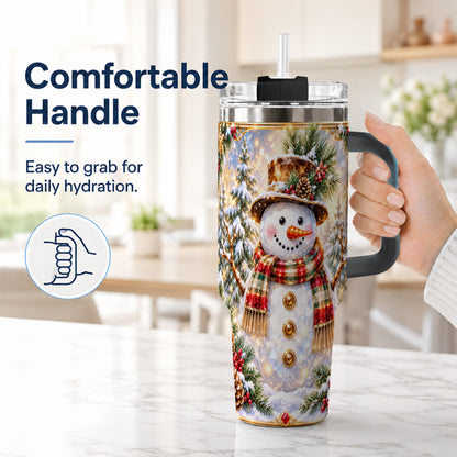 #pl[40oz|Black] Jeweled Snowman 40oz Tumbler with Handle, Christmas Travel Cup