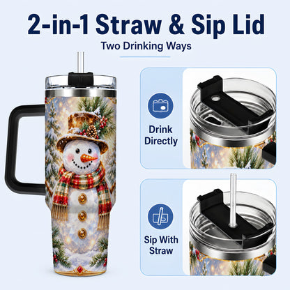 #pl[40oz|Black] Jeweled Snowman 40oz Tumbler with Handle, Christmas Travel Cup