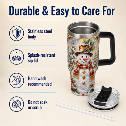 #pl[40oz|Black] Jeweled Snowman 40oz Tumbler with Handle, Christmas Travel Cup