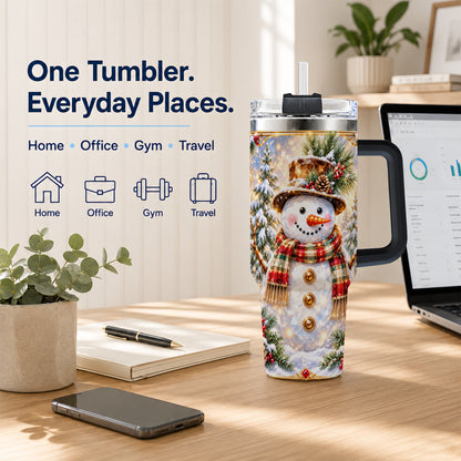 #pl[40oz|Black] Jeweled Snowman 40oz Tumbler with Handle, Christmas Travel Cup
