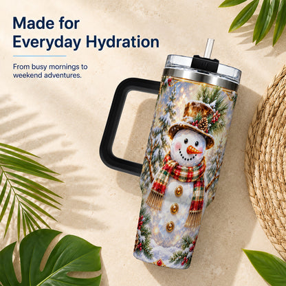 #pl[40oz|Black] Jeweled Snowman 40oz Tumbler with Handle, Christmas Travel Cup