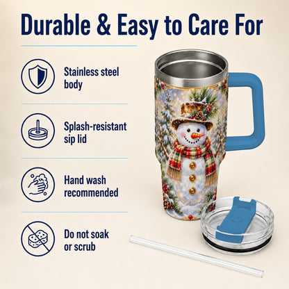 #pl[40oz|Blue] Jeweled Snowman 40oz Tumbler with Handle, Christmas Travel Cup