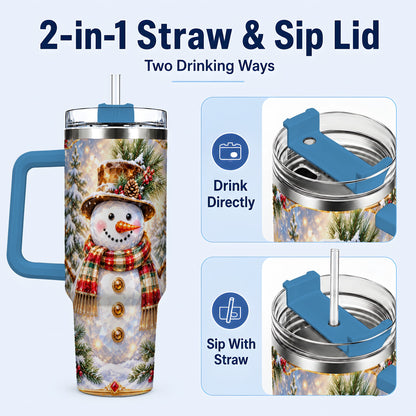 #pl[40oz|Blue] Jeweled Snowman 40oz Tumbler with Handle, Christmas Travel Cup