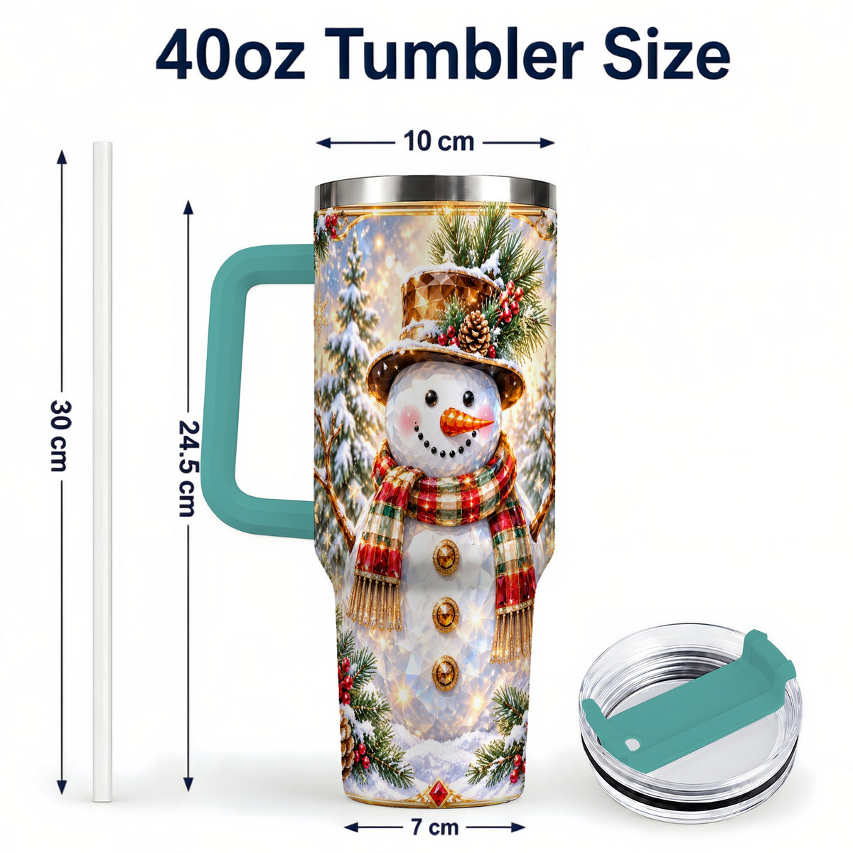 #pl[40oz|Green] Jeweled Snowman 40oz Tumbler with Handle, Christmas Travel Cup