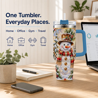 #pl[40oz|Blue] Jeweled Snowman 40oz Tumbler with Handle, Christmas Travel Cup