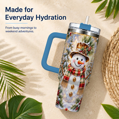 #pl[40oz|Blue] Jeweled Snowman 40oz Tumbler with Handle, Christmas Travel Cup