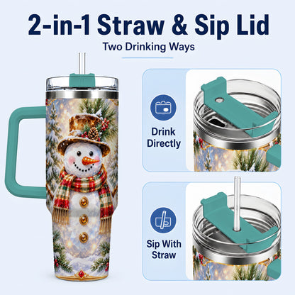 #pl[40oz|Green] Jeweled Snowman 40oz Tumbler with Handle, Christmas Travel Cup