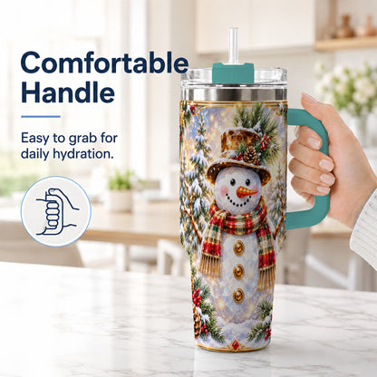 #pl[40oz|Green] Jeweled Snowman 40oz Tumbler with Handle, Christmas Travel Cup