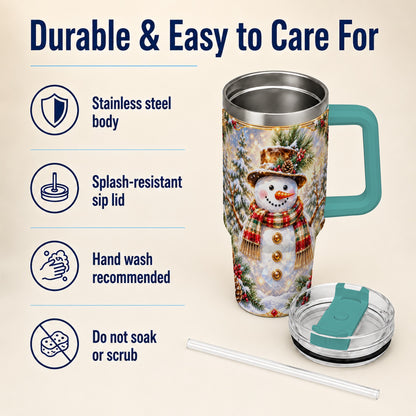 #pl[40oz|Green] Jeweled Snowman 40oz Tumbler with Handle, Christmas Travel Cup