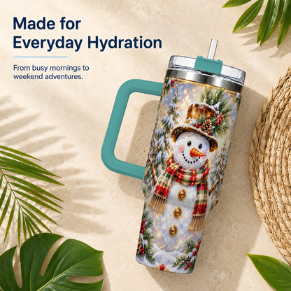 #pl[40oz|Green] Jeweled Snowman 40oz Tumbler with Handle, Christmas Travel Cup
