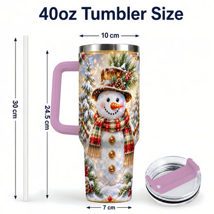 #pl[40oz|Pink] Jeweled Snowman 40oz Tumbler with Handle, Christmas Travel Cup