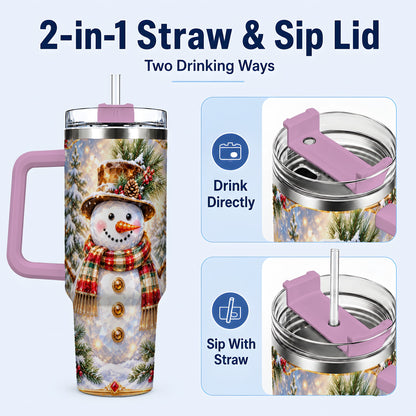 #pl[40oz|Pink] Jeweled Snowman 40oz Tumbler with Handle, Christmas Travel Cup