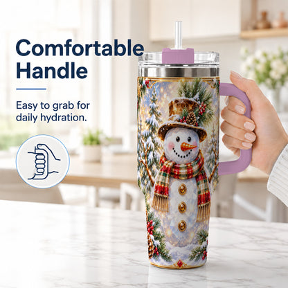 #pl[40oz|Pink] Jeweled Snowman 40oz Tumbler with Handle, Christmas Travel Cup