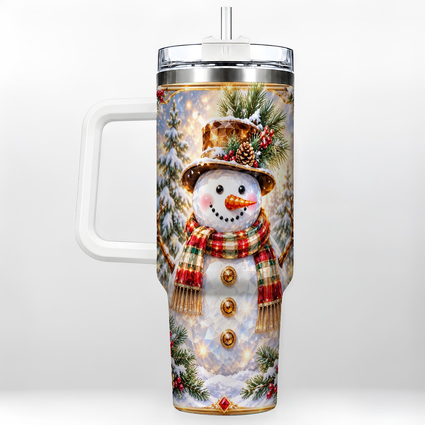 Jeweled Snowman 40oz Tumbler with Handle, Christmas Travel Cup
