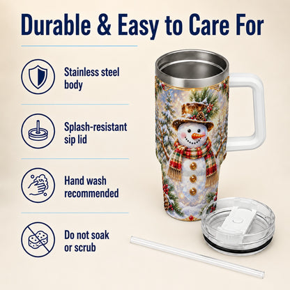 #pl[40oz|White] Jeweled Snowman 40oz Tumbler with Handle, Christmas Travel Cup