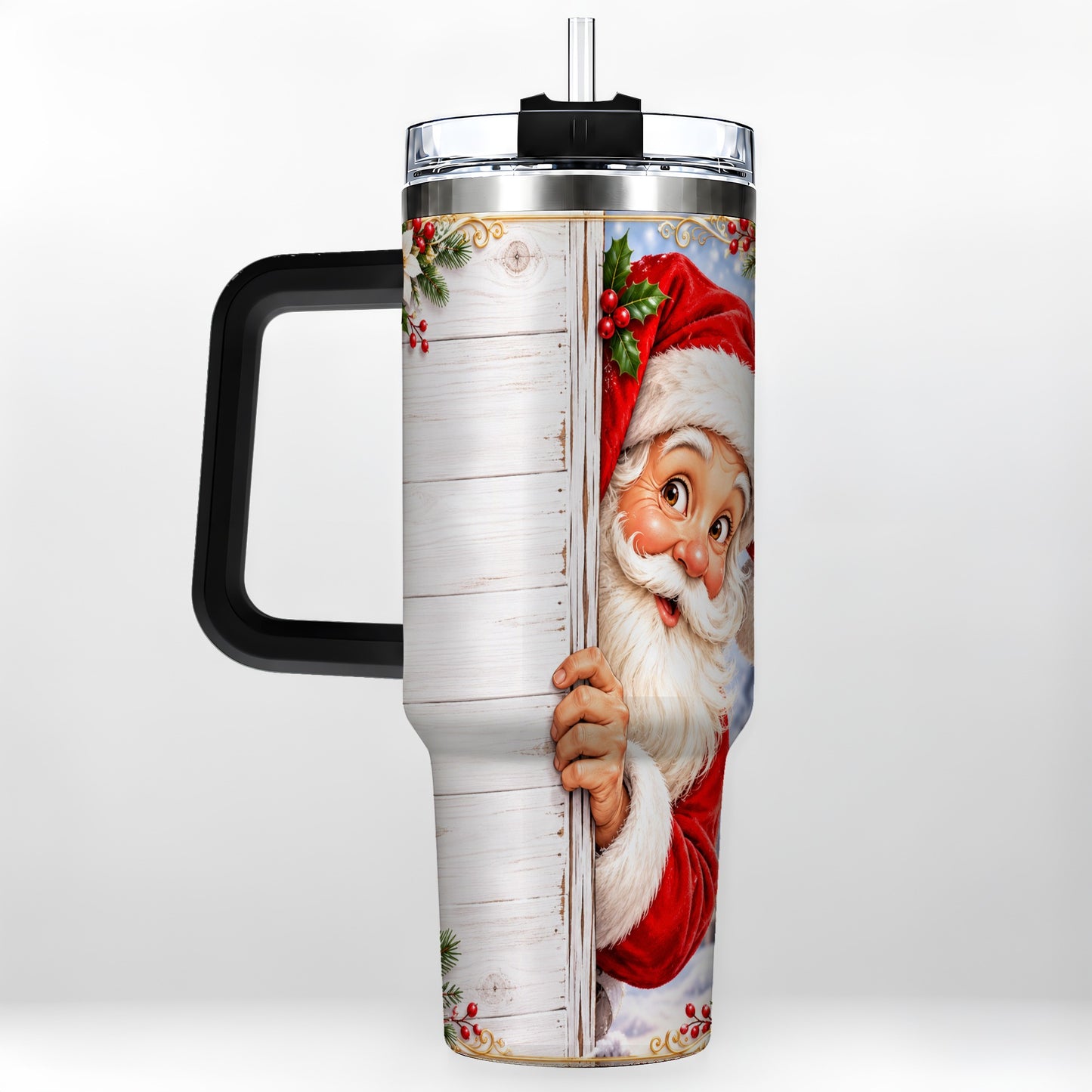 #pl[40oz|Black] Christmas Santa 40oz Tumbler with Handle, Holiday Travel Cup